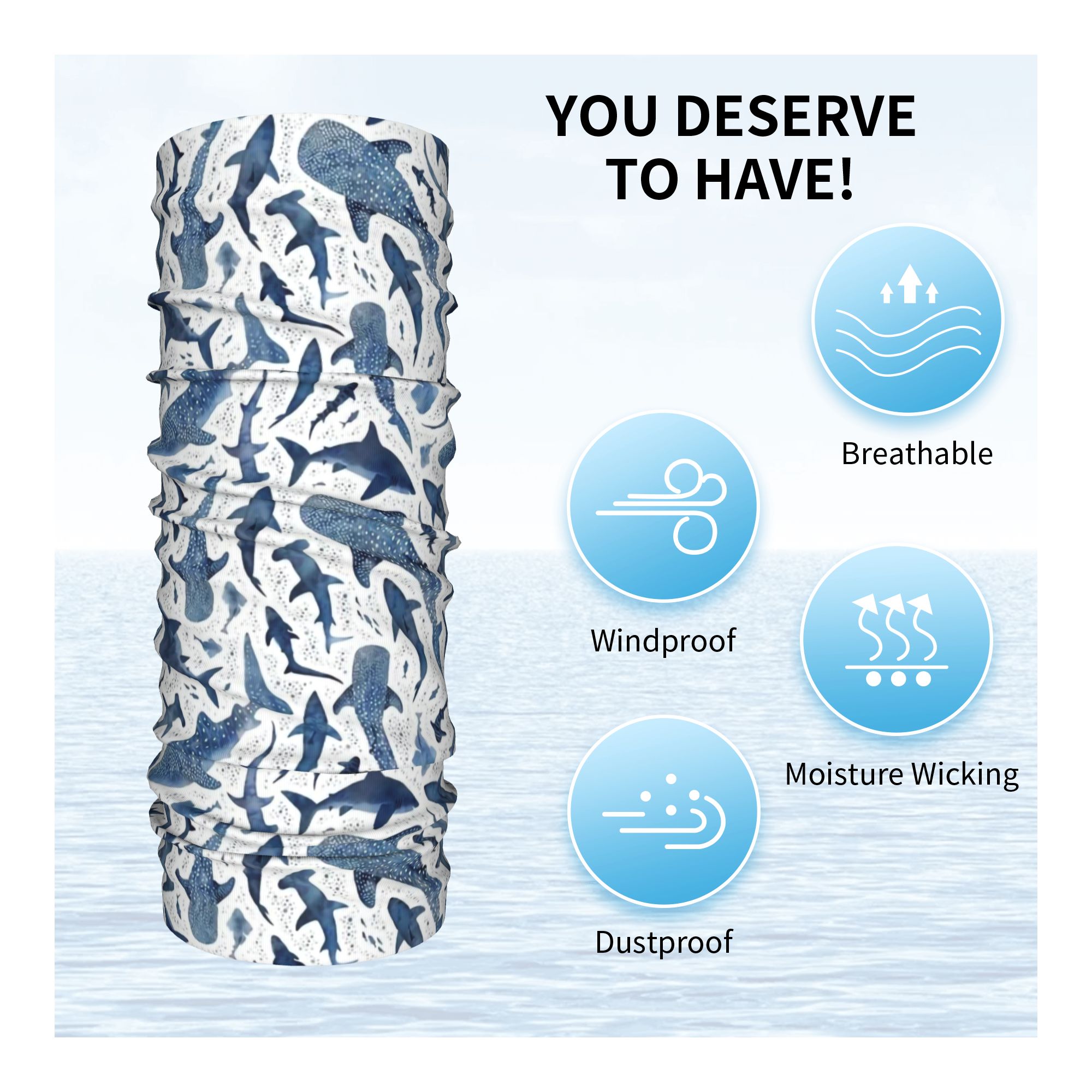 Custom Blue Watercolour Shark  - Neck Gaiter Face Cover review and price